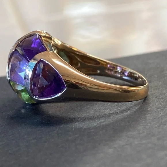 14K Gold Amethyst Peridot & Diamond Accents Ring - Picture 5 of 11